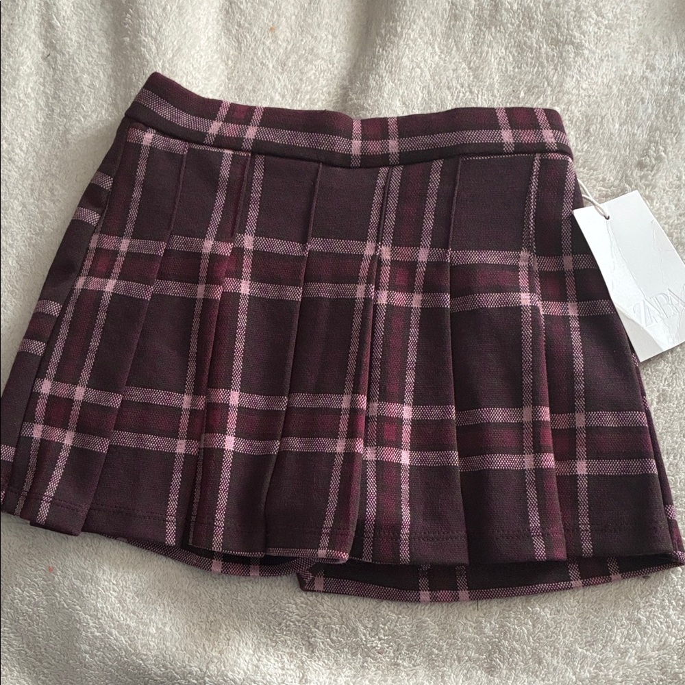 Zara Burgundy and Pink Plaid Mini Skirt